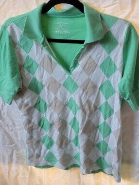 Izod Mint Green and Light Gray Argyle Polo